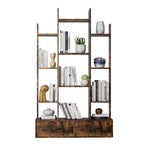 ZUN Bookshelf with 2 Drawers, Industrial Freestanding Open Display Shelving, Vintage Open Bookcase, 12 69305314