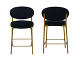 2-Pack Modern Velvet Bar Stools with Gold Metal Legs Accent Round Counter Stools for Kitchen Island, W1757P387424