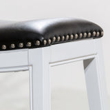 24" Counter Stool, White Finish, Black Leather Seat B04660613