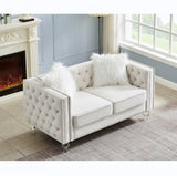 Beige, Two-seater Sofa, Velvet Crystal Buckle Upholstery Sofa, Crystal Feet, Removable Cushion, Two 93846557