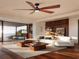 60" Vintage Mahogany Solid Wood Ceiling Fan with Light and Remote Control, Noiseless, Dimmable, W1367P447571
