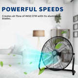 ZUN 20 Inch 3-Speed High Velocity Heavy Duty Metal Industrial Floor Fans Oscillating Quiet for Home, W1134P213764