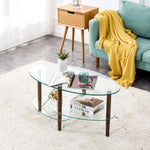 ZUN Transparent Oval coffee table, modern table in living room Oak wood leg tea table 3-layer 25975996