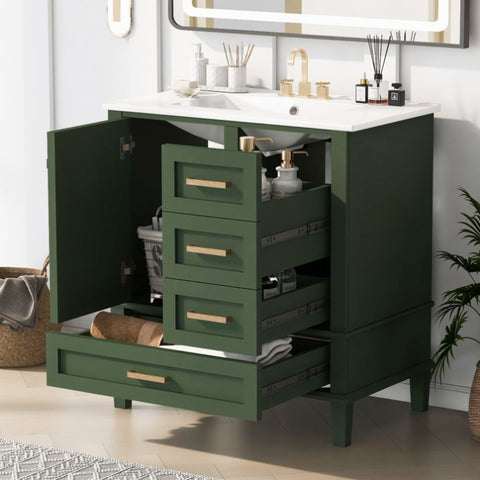 ZUN 30" Bathroom Vanity in Green, Modern Bathroom Cabinet Sink Combo Set, Bathroom Storage Cabinet WF321698AAF