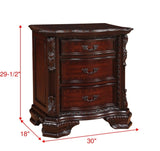 1pc Traditional Nightstand End Table with Three Storage Drawers Brown Cherry Decorative Drawer Pulls B011P143963