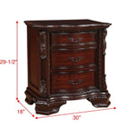 ZUN 1pc Traditional Nightstand End Table with Three Storage Drawers Brown Cherry Decorative Drawer Pulls B011P143963