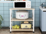 3-Tier Microwave Oven Rack with 10 Hooks 4 Wheels and X-Shaped Reinforcement on the Back Melamine 15317811