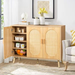 ZUN Modern Rattan Shoe Storage Cabinet with 3 Doors and Adjustable Shelves, Accent Cabinet for Living 25442604