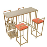 Bar table and chair five piece set, gold frame, multi-layer tabletop, chair cushion and backrest W3064P245383