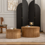 ZUN Vintage Fashion Style Cylindrical Nesting Coffee Table Set with Vertical Textured Embossed Design W757P195740