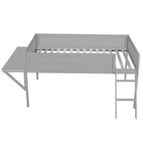 Wood Full Size Gaming Loft Bed with Desk and LED, Grey 86125972