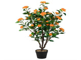 40" Lifelike Artificial Camellia Tree - 37 Yellow BloomsDense Green Leaves, GreenYellow 68479469
