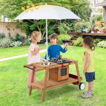 ZUN Play House Toy,Wooden Play Cart,Game Car with Sun Proof Umbrella 00867903