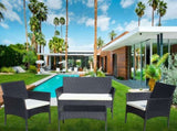 4 PC Rattan Patio Furniture Set Outdoor Patio Cushioned Seat Wicker Sofa W209P149123