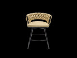 28" Technical Leather Woven Bar Stool Set of 2,Black legs Barstools No Adjustable Kitchen Island W2189131687