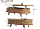 Fluted Lift Top Coffee Table with Hidden Compartment, Wooden Center Table, Modern Oval Lift Tabletop W2641P449066