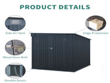 6x8FT Galvanized Steel Outdoor Storage Shed with Lockable Double Doors, Metal Lean to Shed with Free W2556P295413