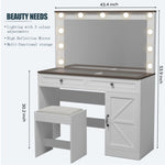 ZUN 43.4"Makeup Vanity Table, Makeup Table with Large Mirror and 11 LED Light , Brightness Adjustable, W2386P199523