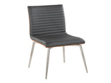 Mason Contemporary Dining/Accent Chair with Swivel in Stainless Steel, Walnut Wood, and Grey Faux B202P223606