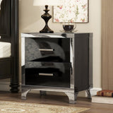 Elegant High Gloss Nightstand with Metal Handle,Mirrored Bedside Table with 2 Drawers for N733P205356B