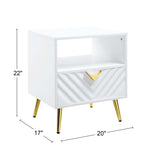 End Table with 1 Storage Drawer and Metal Legs, White High Gloss B016P323426