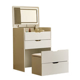 3-in-1 Vanity Desk with Mirror And Lights, Small Vanity Desk Set with Visible Glass Tabletop, 3 T3685P339866