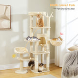 ZUN 59" Cat Tree,Cat Tower for Large Cats,Multi-Level Cat Tower 3 Removable Pompom Sticks,Cat Condo 09127955