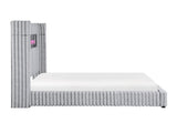Luxury King Bed Wingback Headboard Decorative Built-in Fireplace Speaker Gray Corduroy Upholstered B011P484443