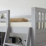 ZUN Loft bed with shelf with desk inclined ladder gray twin wooden bed pine particle board 64810433