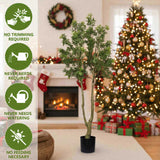 5.2FT Tall Artificial Tree Faux Plant Lush Evergreen Vibrant Green Foliage & Natural Trunk, 86085958