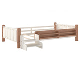 Twin Size Floor Bed with Storage Bookcases, Solid Wood Kids Floor Bed with Cute Stairs and W1580P390214