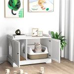 ZUN White Wooden Cat House with Scratching Pad and Adjustable Divider, Nightstand, Coffee, or Side 51455269