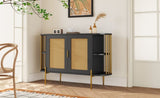 TREXM 2-Door Elegant Curved Dining Cabinet with Gold Trim and Woven Rattan Doors for Dining Room N715P172740B