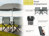 2-Seat Outdoor Folding Chair with Removable Umbrella for Beach, Camping and Fishing, Gray 13432107