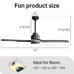 ZUN 52 Inch Ceiling Fan With Dimmable LED Light 5 Solid Wood Blades Smart Remote Control Reversible DC W934P195845