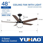 ZUN 48 In Intergrated LED Ceiling Fan Lighting with Brown Wood Grain ABS Blade W1367P171191