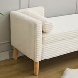 65.35"Wide Corduroy Storage Soft Bench with Armrests, Backrest and Two bolster Pillows for Living 45014415