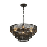 Rustic 4-Tier Black Hemp Rope Chandelier with 6 E12 Sockets, UL Listed Hardwired Pendant Light, W1340P241298