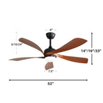 ZUN 52 Inch Modern Ceiling Fan with 5 ABS Blades Noiseless Reversible DC Motor Black for Bedroom W934P147093