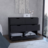 ZUN Basilea 4 Drawers Double Dresser with 2 pull down Cabinets Black B070P214577