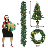 ZUN 4 Pieces Christmas Decoration Set with Garland Wreath and Entrance Trees 60546859