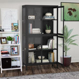 ZUN Four Glass Door Storage Cabinet with Adjustable Shelves and Feet Cold-Rolled Steel Sideboard W1673106108