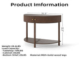 Artisan-Crafted Wave-Pattern Demi-Lune Console Table with Brown Woodgrain,Unique Half Moon Design 00611701