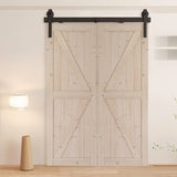 60" Bi-Folding Sliding Barn Door Hardware Kit for 2 Doors,Smoothly&Quietly,Black Track J Shape 80281115