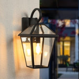 2-Pack Outdoor Wall Lanterns, Black Finish Weatherproof Wall Sconce with Clear Glass Panels, Vintage W1340P239406