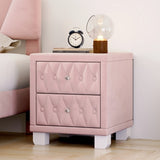 Elegant Velvet Nightstand with 2 Drawers and Crystal Handle, Storage Bedside Table with N733P210398H