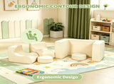 1 PC Kids Modular Sofa Set, 1 Table & 2 Chairs with 2 Round Cushions, White Corduroy Kids Sofa 87109911
