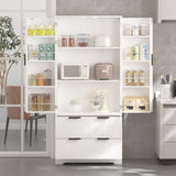 Farmhouse Pantry Storage with 2 Large Drawers, Tall Pantry Storage Cabinet with 8 Door Spice Rack, W2917P294993