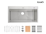 Stainless Steel Kitchen Sink, 30x22 Single Bowl, Overmount Handmade Sink in Brushed, with Cutting 53384040