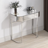 ZUN Mirrored Vanity Table, Mirrored Dressing Table, Stainless Steel Glossy Frame Desk for Bedroom Studio W104340308